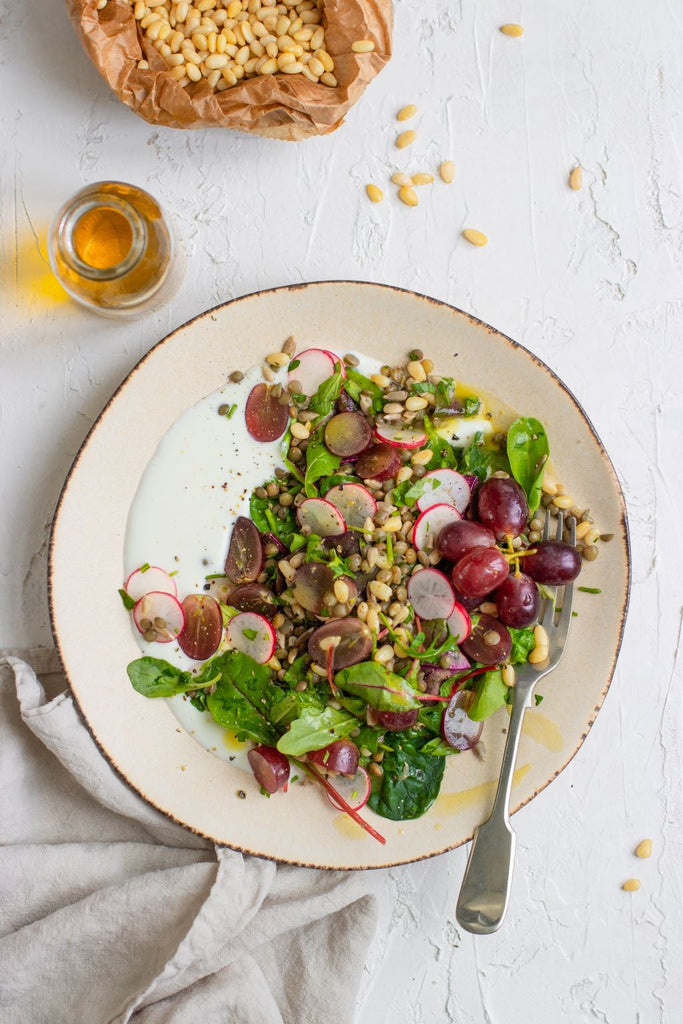 Lentil and red grape salad with creamy feta and a lemon dressing